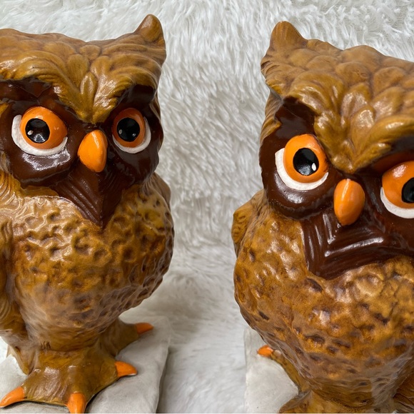 Vintage 1976 Set Of Ceramic Owl Bookends Decor - Picture 3 of 8